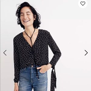 Madewell star tie sleeve silk top XL